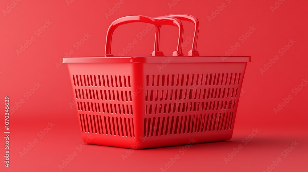 A red shopping basket isolated on a red background. A red shopping basket isolated on a red background.