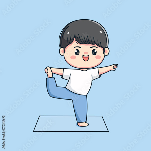 cute boy character doing yoga