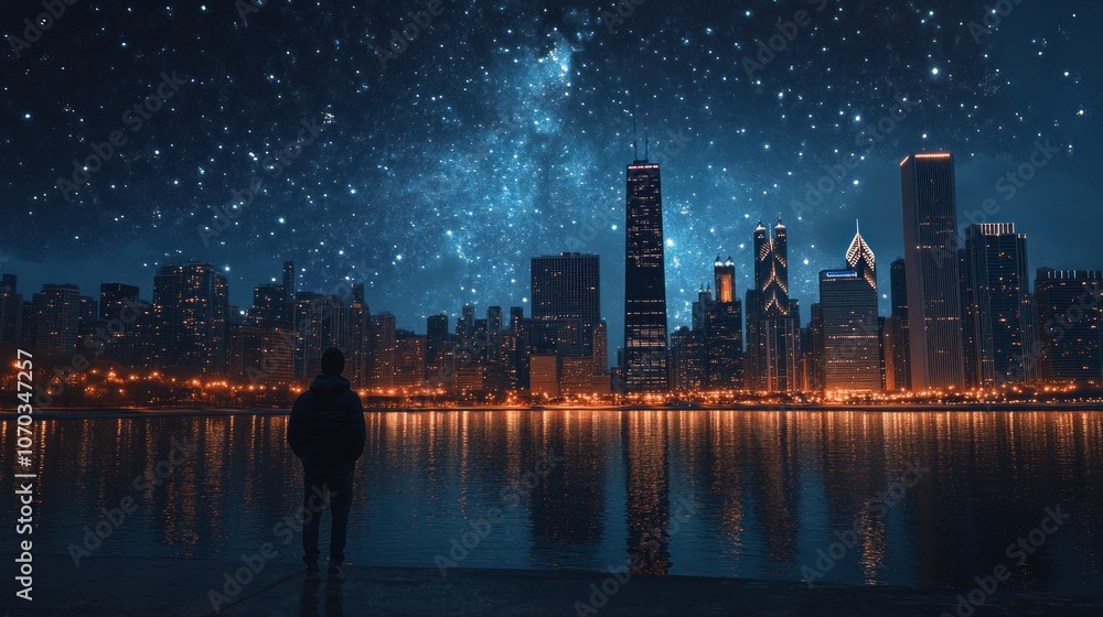 Fototapeta premium Night Sky over Cityscape
