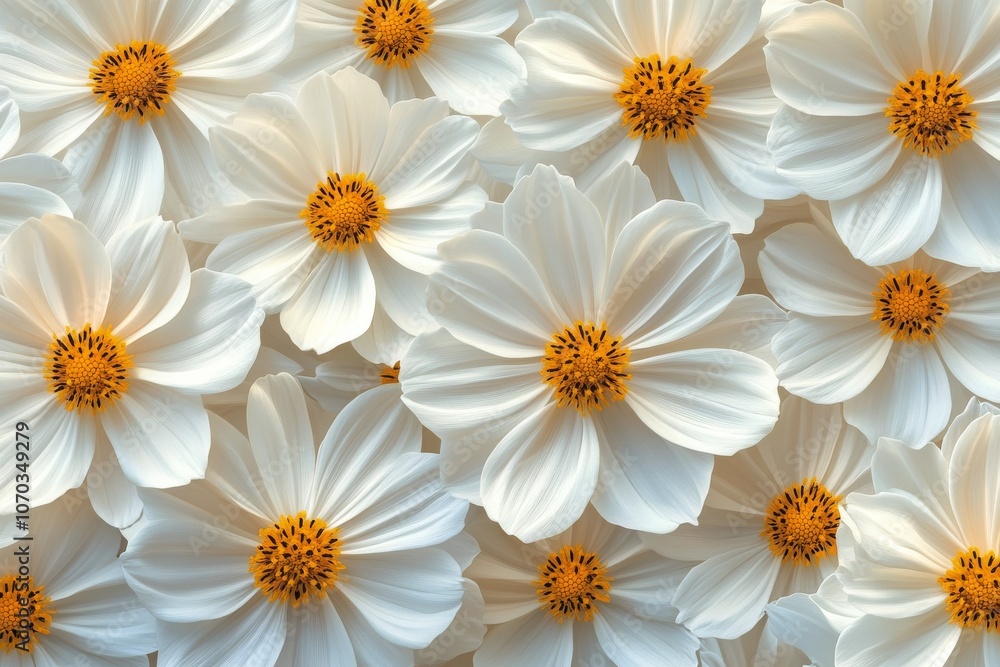 Obraz premium White flowers with golden centers arranged artistically on a light background