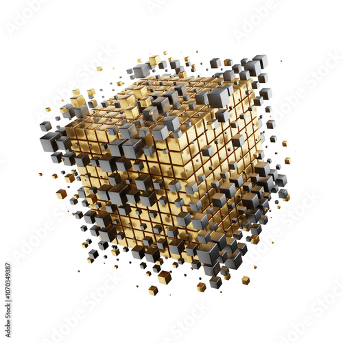 Schwebender Würfel aus Gold 3D Render