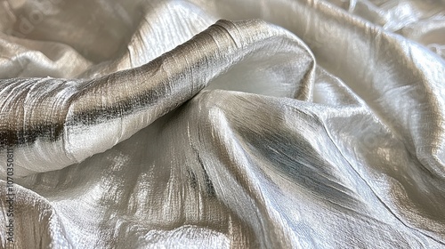  Close-up of luxurious ivory silk fabric texture.