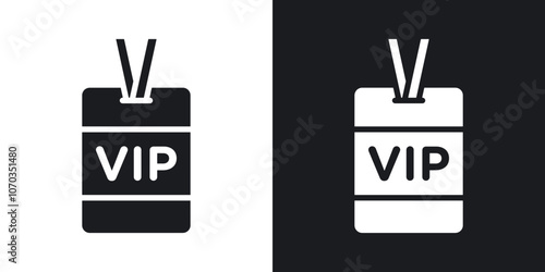 VIP neck tag icon in solid black and white color