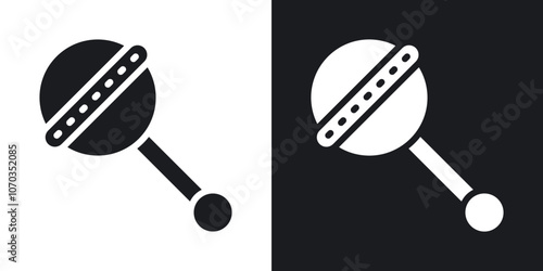 Baby rattle icon in solid black and white color