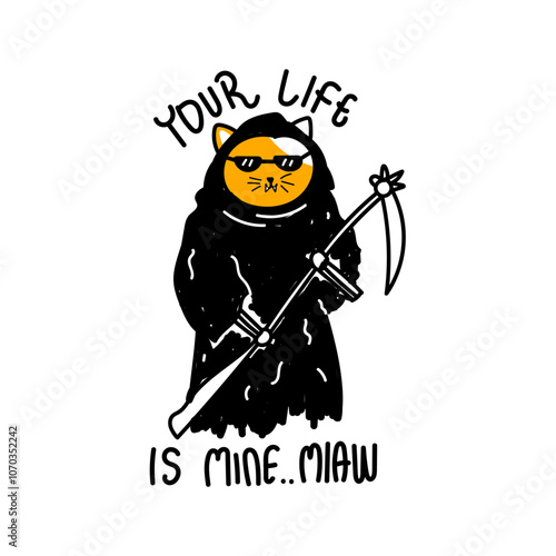 Cute grim reaper graphic t-shirt design great for print, cap, fashion graphics, decorative, stickers