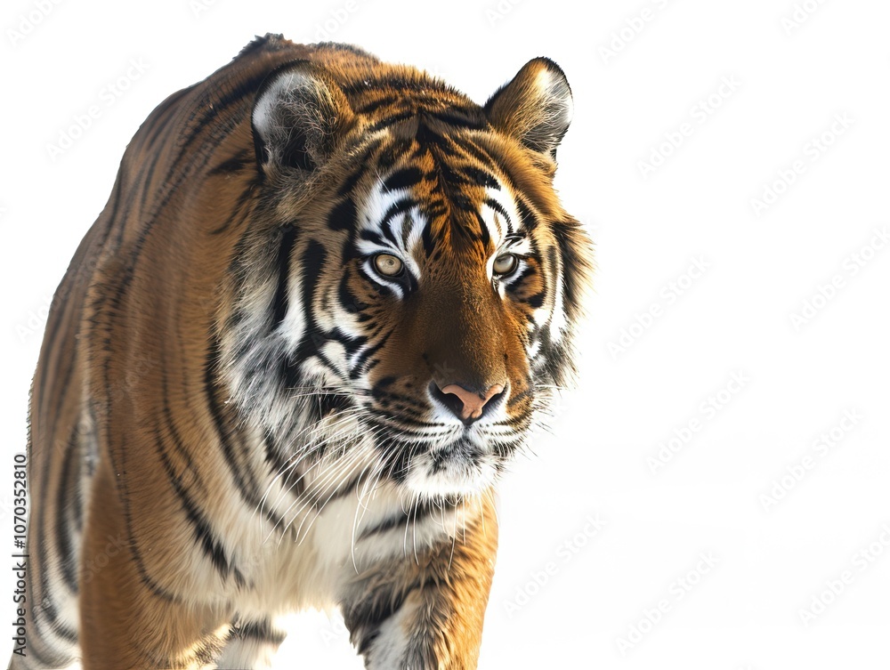 Fototapeta premium Isolated tiger model on transparent background, showcasing majestic stripes and powerful presence.
