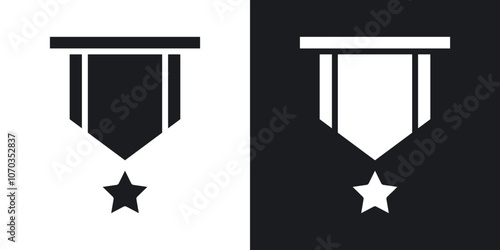 Military medal icon in solid black and white color