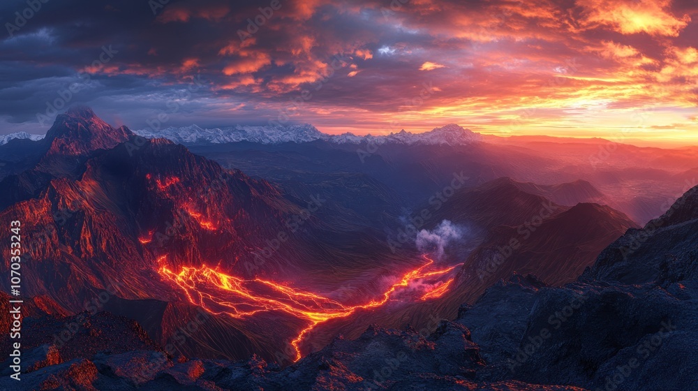 Fototapeta premium Volcanic Eruption at Sunset