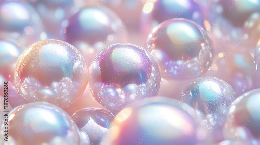 Sparkling pastel pearl beads with soft bokeh background. Sparkling pastel pearl beads with soft bokeh background.