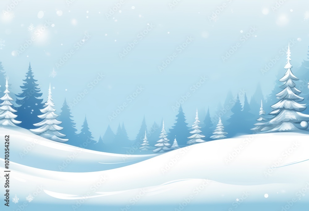 Eine ruhige Winterlandschaft mit verschneiten Tannen und sanftem Schneefall unter einem klaren blauen Himmel, ideal für Textfreiraum. Generative KI. Eine ruhige Winterlandschaft mit verschneiten Tannen und sanftem Schneefall unter einem klaren blauen Himmel, ideal für Textfreiraum. Generative KI.