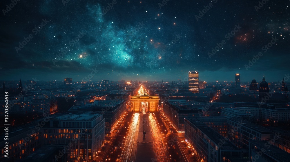 Night Cityscape under a Starry Sky Night Cityscape under a Starry Sky