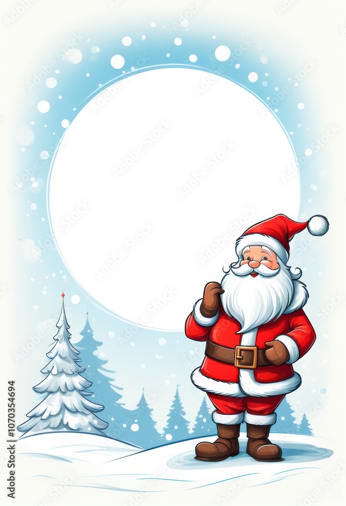 Ein fröhlicher Weihnachtsmann mit grünem Geschenkesack steht in einer verschneiten Landschaft, umgeben von winterlicher Ruhe. Perfekt für Weihnachtskarten mit Textfreiraum. Generative KI. Ein fröhlicher Weihnachtsmann mit grünem Geschenkesack steht in einer verschneiten Landschaft, umgeben von winterlicher Ruhe. Perfekt für Weihnachtskarten mit Textfreiraum. Generative KI.