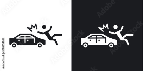 Car accident icon in solid black and white color