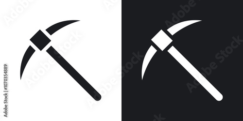 Pick axe icon in solid black and white color