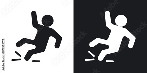 Slippery floor icon in solid black and white color