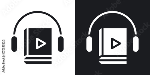 Audio book icon in solid black and white color