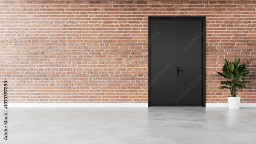 Business center entryway with steel doors, exposed brick walls, and concrete flooring leading to office spaces entryway design, industrial entrance Business center entryway with steel doors, exposed brick walls, and concrete flooring leading to office spaces entryway design, industrial entrance