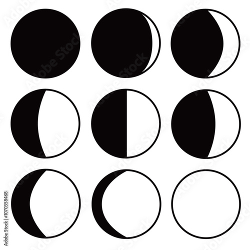 月の満ち欠けの様子を表したイラスト