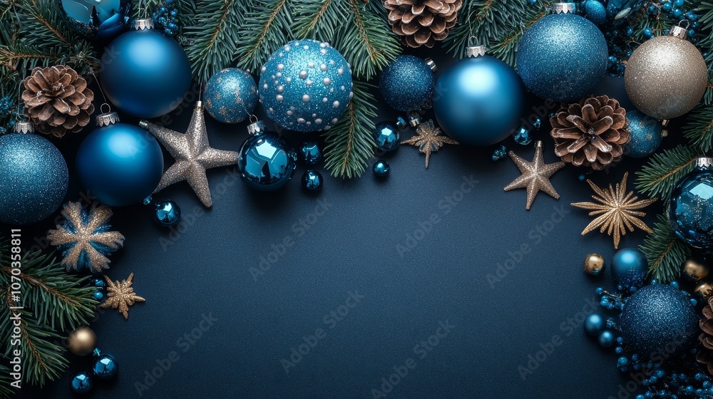 Dark green ornaments and pinecones mounted on a rich, textured background Dark green ornaments and pinecones mounted on a rich, textured background
