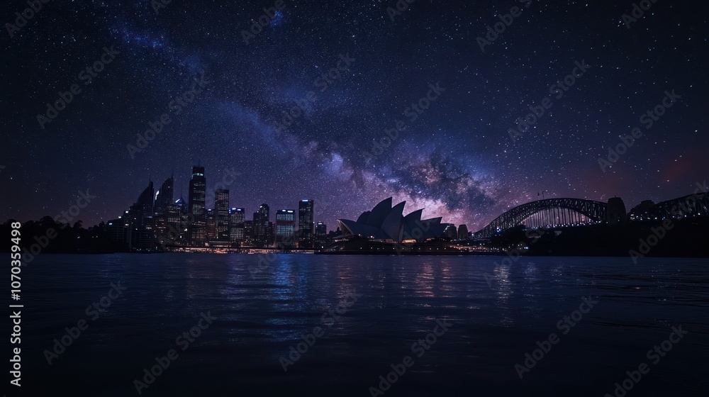 Fototapeta premium Sydney Skyline Under the Milky Way