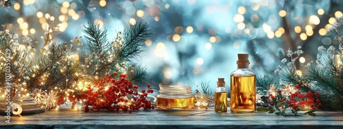 Christmas concept essential oils. Selective focus