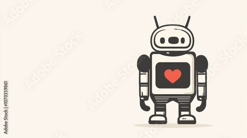 Friendly robot showing love with red heart on chest