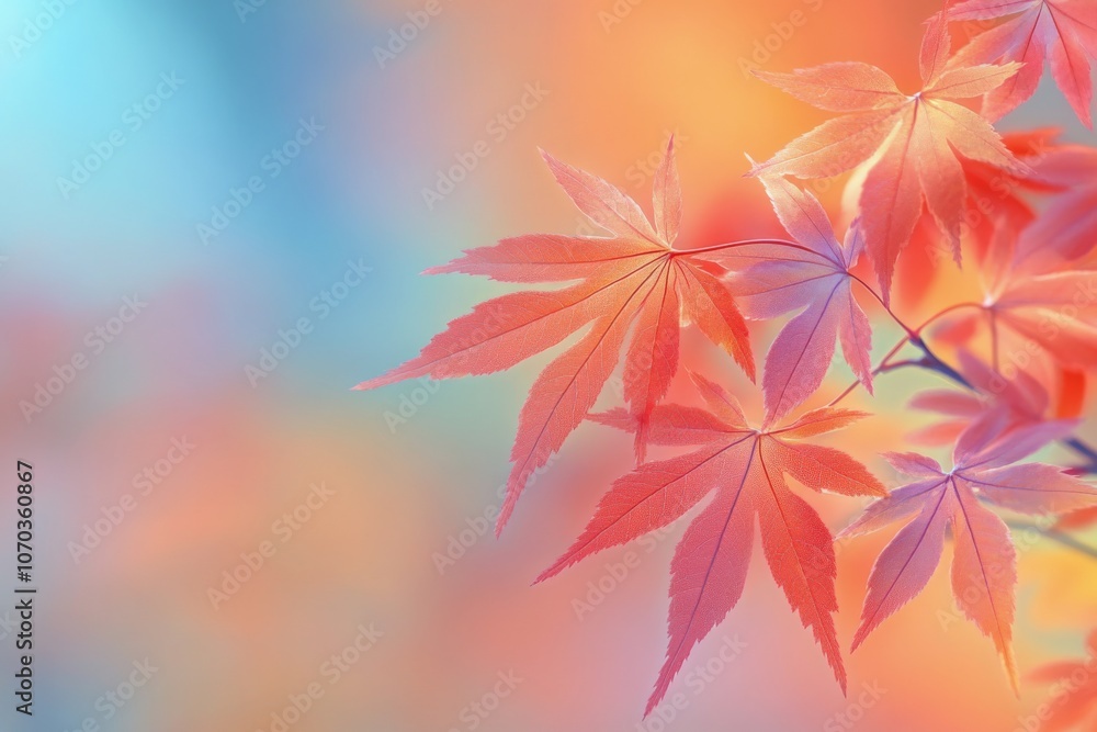 Vibrant autumn leaves in shades of red and orange against a blurred background in nature Vibrant autumn leaves in shades of red and orange against a blurred background in nature