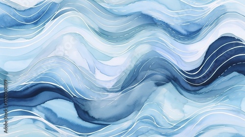 Tranquil Blue Watercolor Waves Design