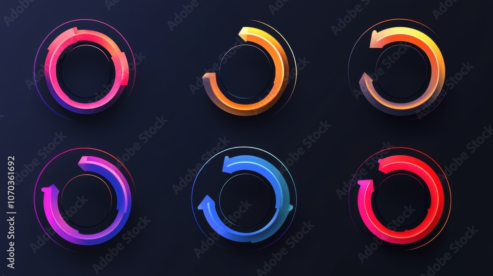 Circular arrow icons representing refresh, reload, recycle, and repeat actions, often used for progress. Circular arrow icons representing refresh, reload, recycle, and repeat actions, often used for progress.