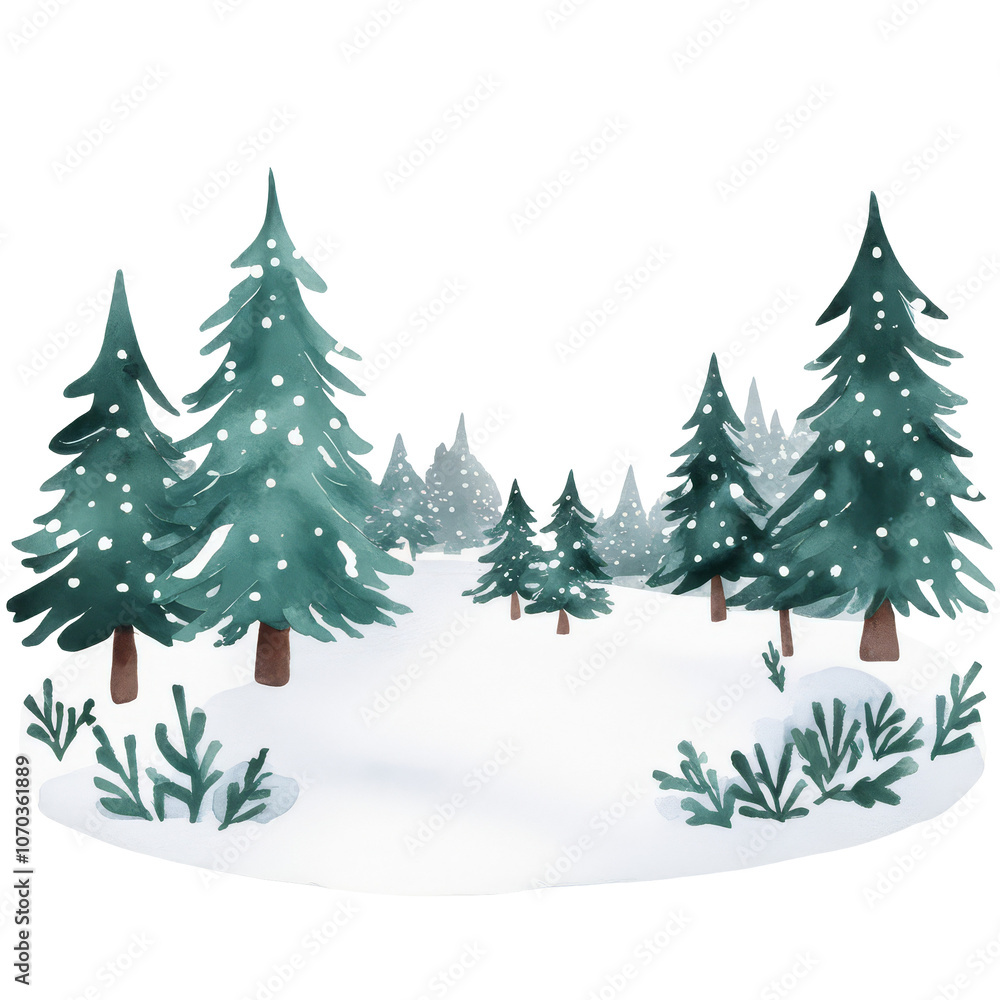 christmas tree with snow clipart, Snowy Landscape, PNG files, transparent background.
