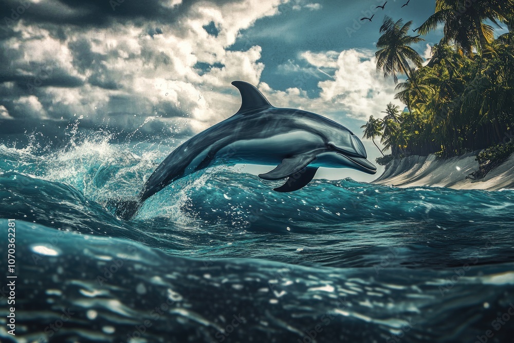 Fototapeta premium A cute Dolphin leaping out of the water
