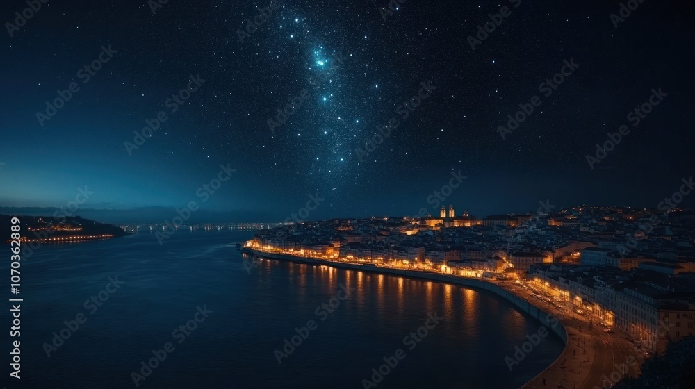 Night Cityscape with Milky Way Night Cityscape with Milky Way