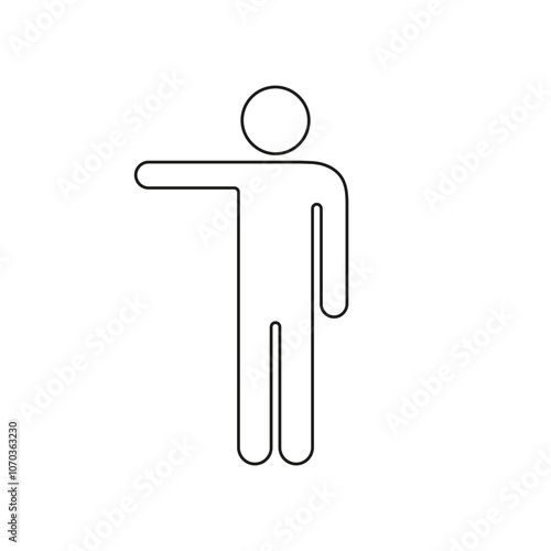 Man Pointing to Left with Arm Outstretched Line Icon. Human Body Outline Symbol. Editable Stroke. Isolated Vector Illustration