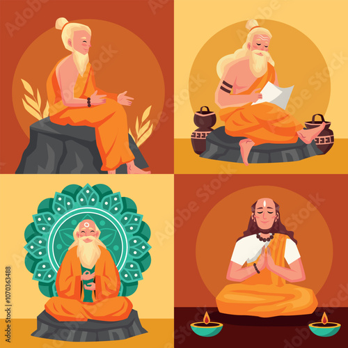 Wise Men in Meditation and Teaching Poses