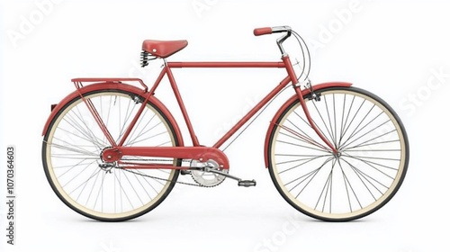 Red vintage bicycle with whitewall tires on white background.