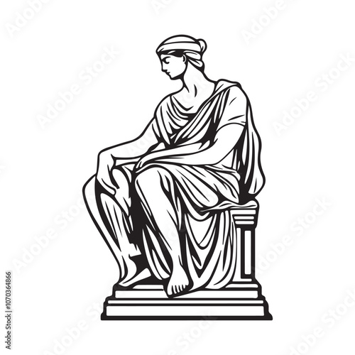 Ancient Marble sculpture statue of a Greek goddess stock image vector isolated on white background