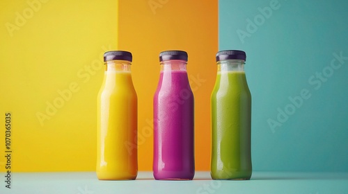 Colorful Juice Bottles on Vibrant Background