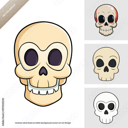 Cartoon skull head on white background vector art set Design 