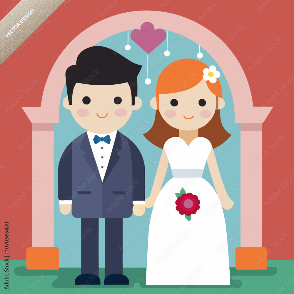 Wedding Celebration Stylish Cartoon of a Wedding Couple in Love Vector Illustration Design Wedding Celebration Stylish Cartoon of a Wedding Couple in Love Vector Illustration Design