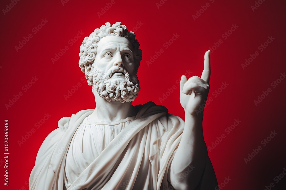 Obraz premium Marble sculpture of a stoic and powerful man, showcasing intricate details in the chiselled features and musculature, evoking strength, resilience, and classical artistry.