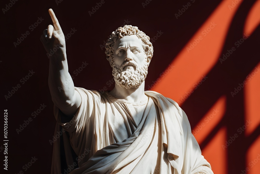 Obraz premium Marble sculpture of a stoic and powerful man, showcasing intricate details in the chiselled features and musculature, evoking strength, resilience, and classical artistry.