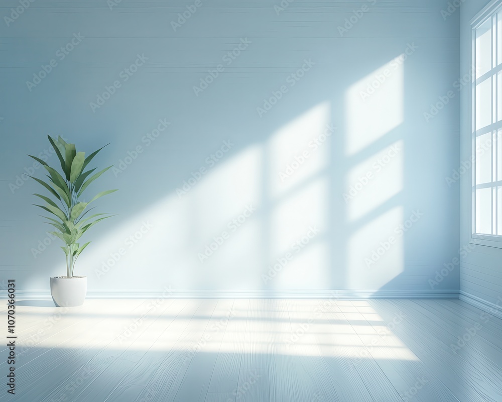 A white room with a large window and a potted plant A white room with a large window and a potted plant
