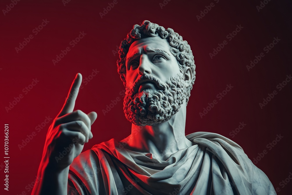 Obraz premium Marble sculpture of a stoic and powerful man, showcasing intricate details in the chiselled features and musculature, evoking strength, resilience, and classical artistry.
