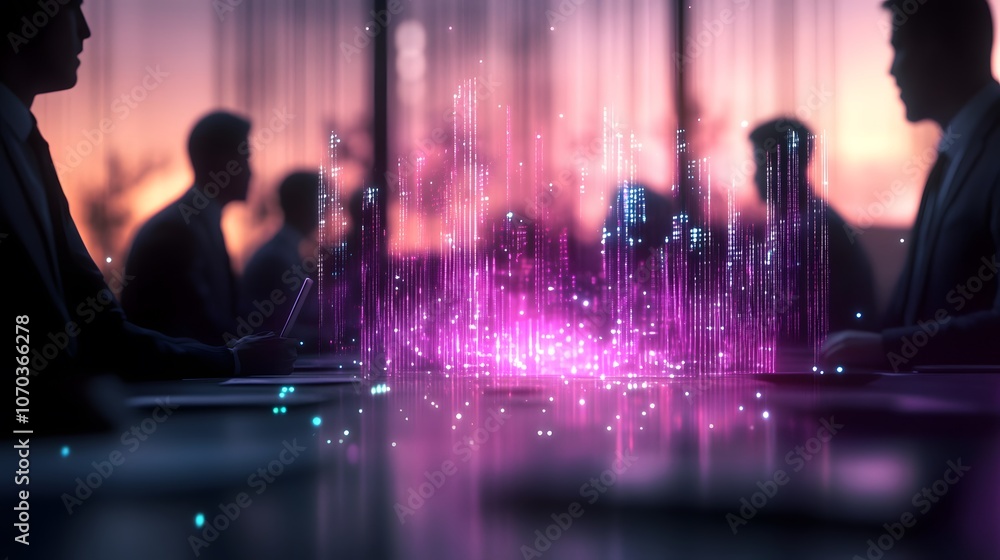 Business Meeting with Holographic Cityscape Business Meeting with Holographic Cityscape