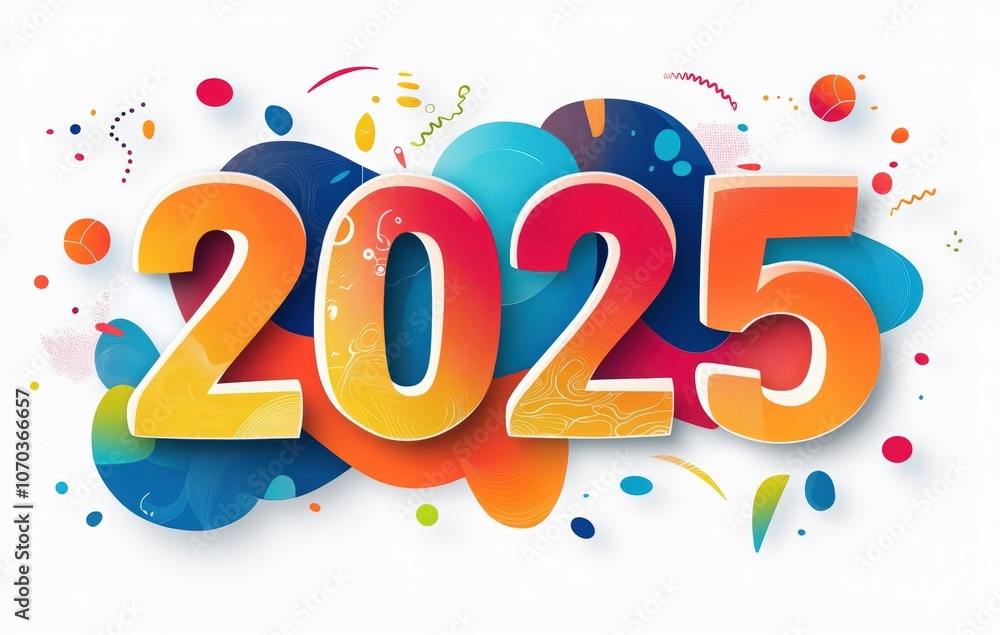 paper-cut text 2025 Happy New Year on a white background. Happy holiday celebration day card paper-cut text 2025 Happy New Year on a white background. Happy holiday celebration day card