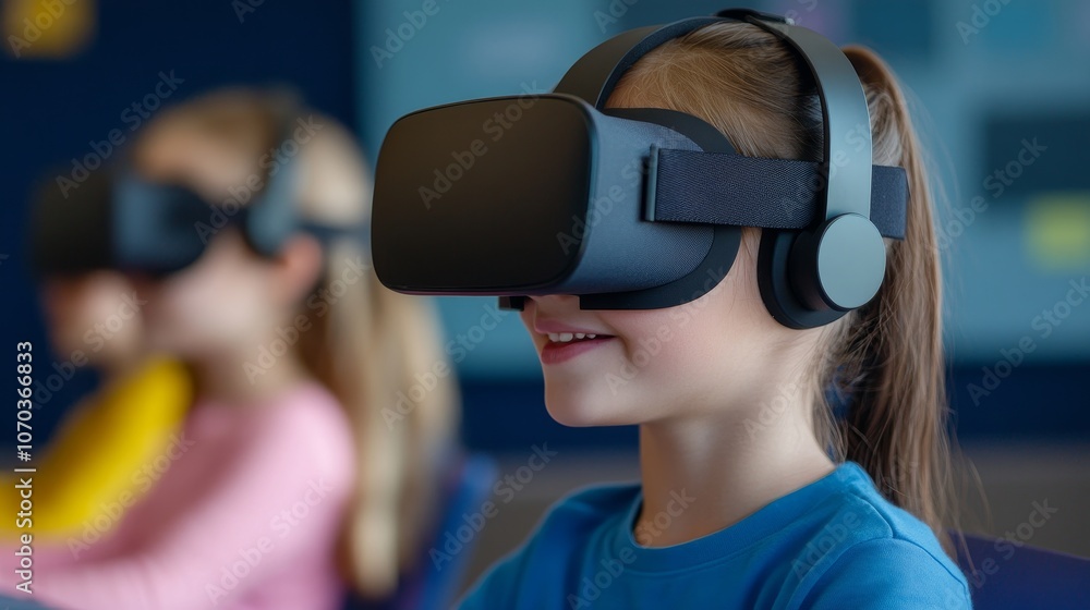 Modern Virtual Reality Classroom Setting With Students Using VR Headsets During Interactive Learning Session Digital Education Technology Integration Contemporary Teaching Methods Future School Modern Virtual Reality Classroom Setting With Students Using VR Headsets During Interactive Learning Session Digital Education Technology Integration Contemporary Teaching Methods Future School