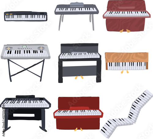 piano set cartoon. instrument classical, practice performance, recital composition piano sign. isolated symbol vector illustration
