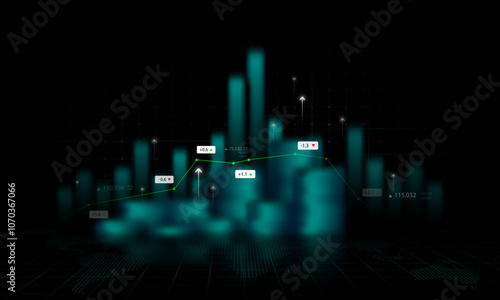 Financial trading technology graph background, the stock market fluctuates according to the ups and downs of world business