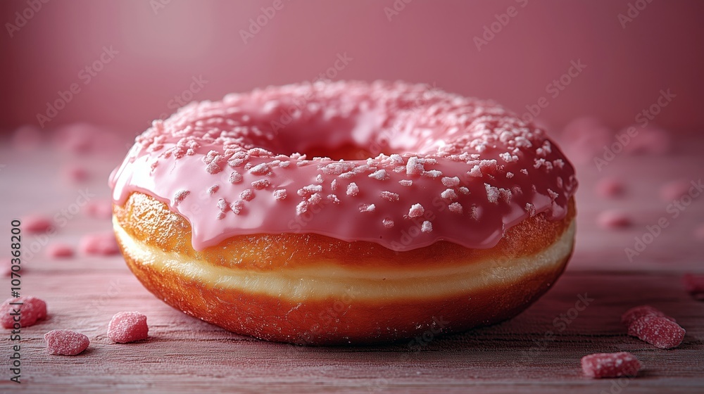 Delicious Pink Frosted Donut with Colorful Sprinkles Delicious Pink Frosted Donut with Colorful Sprinkles