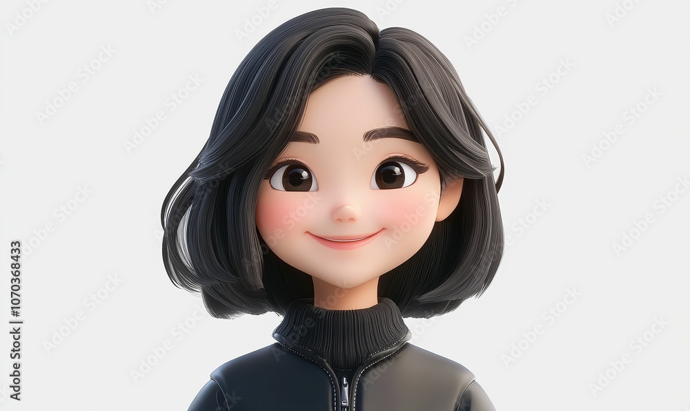 Smiling cartoon girl with black hair. Smiling cartoon girl with black hair.